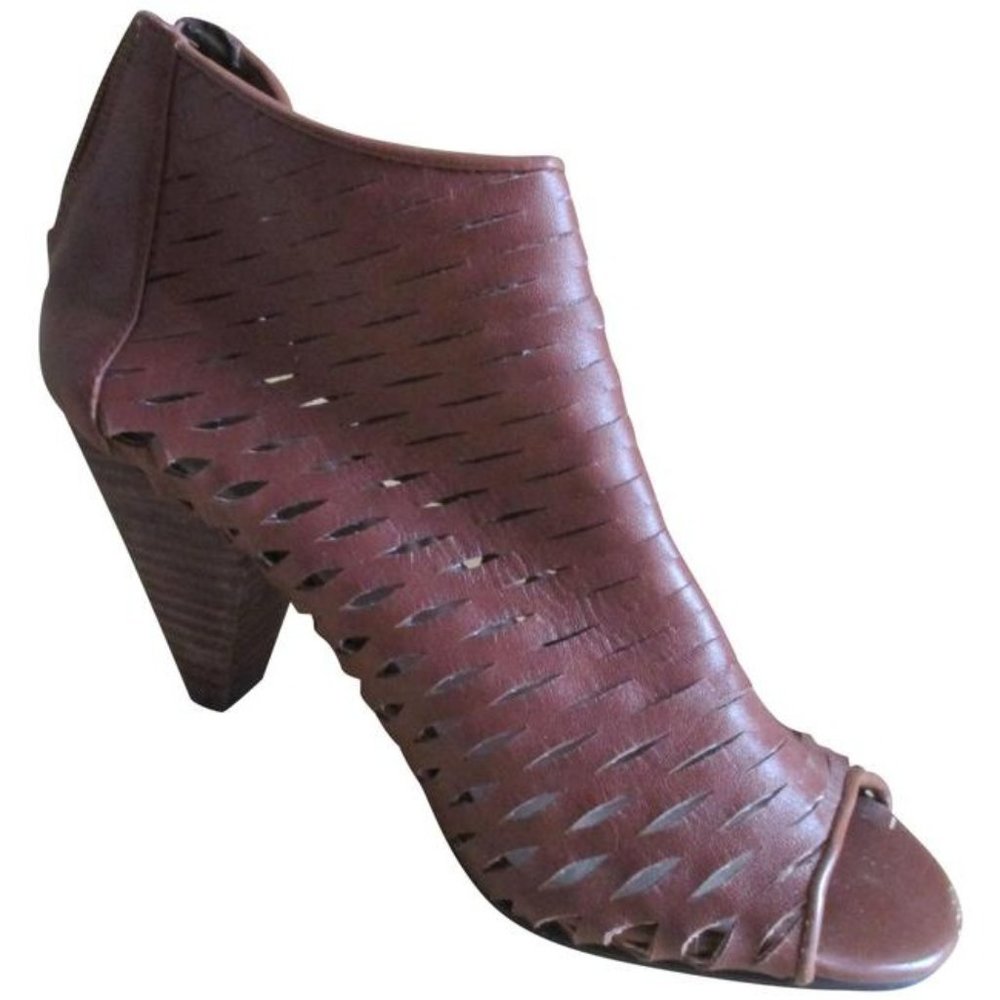*Tesori Camel Brown Perforated Peep Toe Ankle Booties